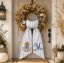 Personalized Pumpkin Wreath Sash Bow, Blue Stripe Fall Door Bow, Custom Monogram Autumn Wreath, Farmhouse Front Door Decor, Thanksgiving Bow