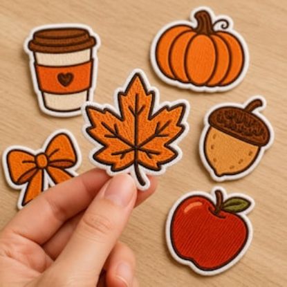 Fall Embroidered Patch Set, Autumn Pumpkin Apple Leaf Acorn Coffee Bow Patch, Cute Iron On Patch, Thanksgiving DIY Jacket Hat Backpack Patch