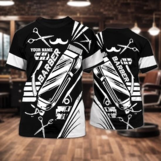 Custom Barber Shirt, Personalized Barber Jersey, Barber Shop All Over Print Shirt, Barber Gift for Hair Stylist Men, Barber Dad Gift Shirt