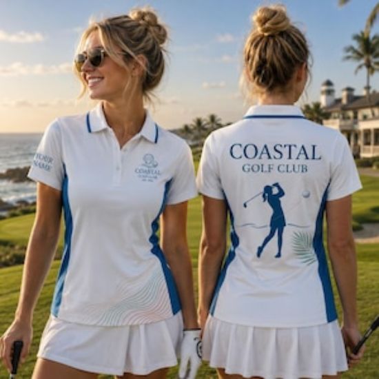 Personalized Coastal Golf Club Polo, Custom Name Golf Shirt, Women's Sleeveless Golf Polo, Personalized Golf Team Uniform, Polo Team Shirt