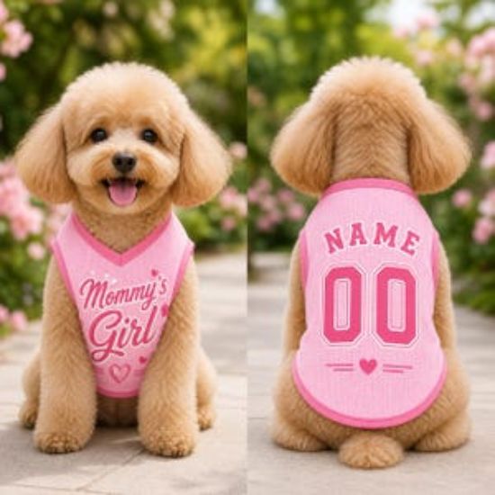 Custom Mommy’s Girl Dog Jersey, Personalized Pink Pet Shirt, Dog Mom Gift, Name Number Dog Outfit, Cute Pet Clothing, Pet Girl Clothing