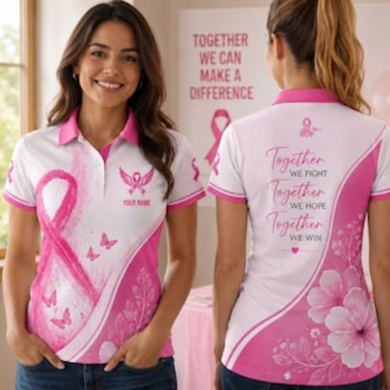 Personalized Breast Cancer  Women's Sleeveless Polo Shirt, Custom Cancer Fighter Polo Top, Breast Cancer Awareness Month October Polo Shirt