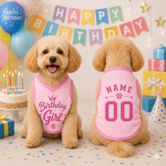 Custom Birthday Girl Dog Shirt, Personalized Pet Jersey, Custom Name Number Dog Cat Clothes, Pink Pet Birthday Outfit, Cute Girl Dog Shirt