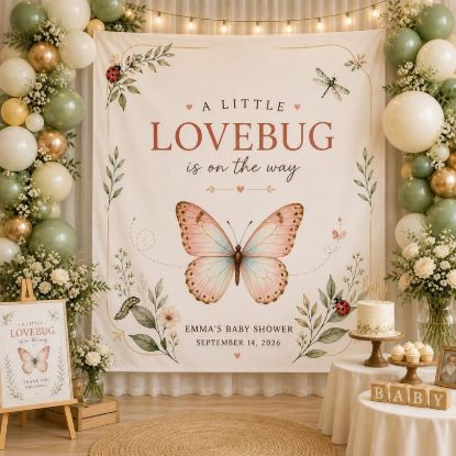 Little Lovebug Baby Shower Banner, Personalized Baby Shower Backdrop,Cute Lovebug Theme, Baby Sprinkle Decor, Custom Baby Name Sign Tapestry