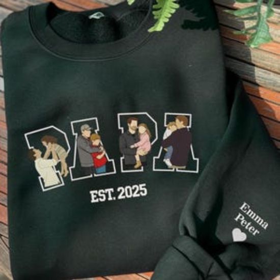 Embroidered Personalized Dad Hoodie With Kid Photo, Custom Embroidered Sweatshirt, Memorial Shirt for Dad, Father's Day Custom Gift