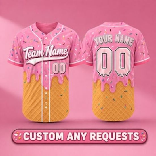 Custom Ice Cream Drip Baseball Jersey, Personalized Team Shirt, Summer Game Day Outfit, Cute Drip Sports Jersey Gift Team Family Matching