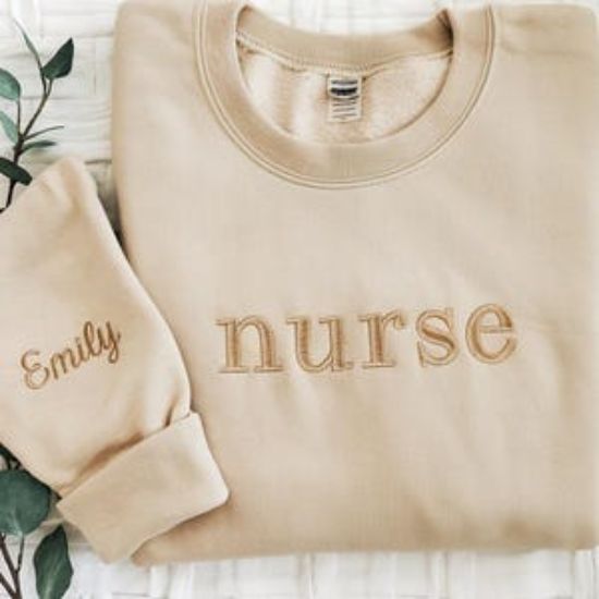 Embroidered Nurse Sweatshirt, Nurse Hoodie, Nurse Pullover, New Nurse Gift With Custom Name On Sleeve, Nursing School Shirt, Gift for her