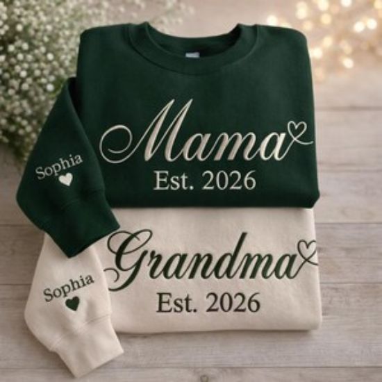 Personalized Embroidered Mama Grandma Sweatshirt, Custom Embroidery Mom Grandma Hoodie, Matching New Mom, Mother Day Shirt Embroidered