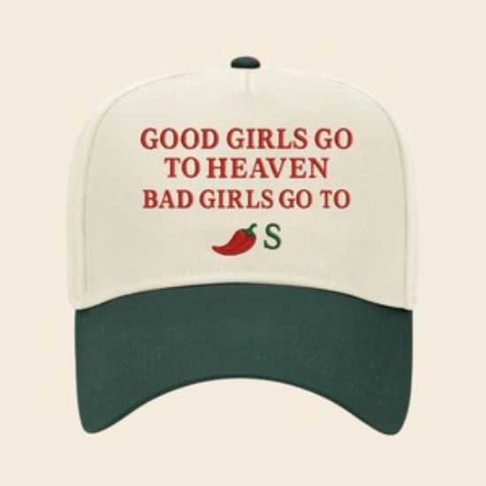 Embroidered Good Girls Go to Heaven Trucker Hat, Bad Girls Go To, Chili Pepper Trucker Cap, Trendy Foodie Cap