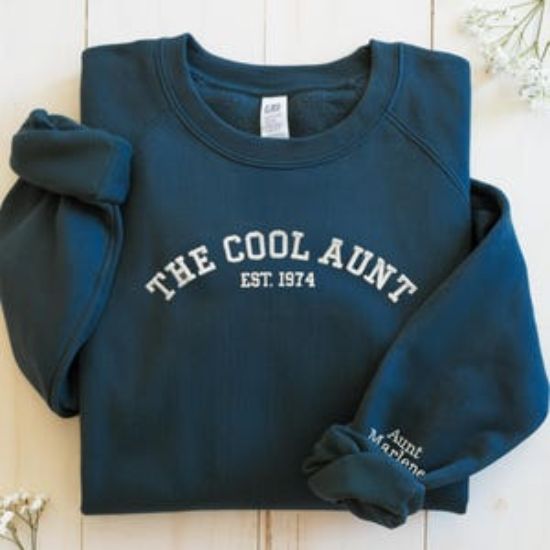 Embroidered The Cool Aunt Crewneck, Auntie Sweatshirt with Kids Names Shirt, Best Aunt Tshirt, Personalized Gift for Aunt, Auntie Sweatshirt