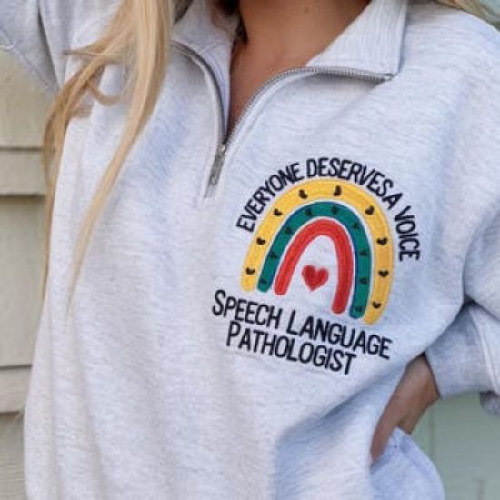 Embroidered SLP Quarter zip Sweatshirt, Everyone Deserves A Voice, Speech Language Pathologist Pullover, Slpa SLP Gift for Speech Teacher