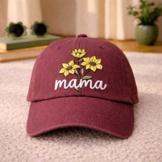 Embroidered Sunflower Mama Hat, Vintage Hat, Mother's Day Gift, Mama Appreciation Gift, Custom Embroidered 3D Text Hat, Embroidery Logo Hat
