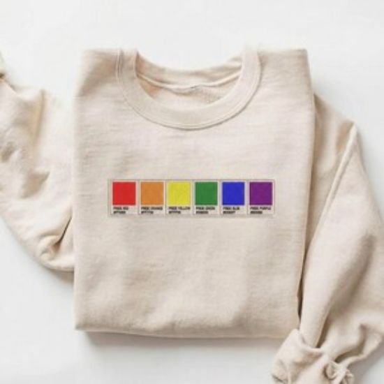 Embroidered Minimalist Pride Color Palette Sweatshirt, Subtle Gay Pride Sweater, Rainbow Pantone Style Sweater, LGBTQ+ Pride  Gay Apparel