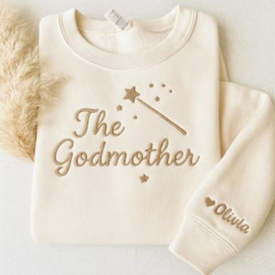 Embroidered Godmother Sweatshirt Custom with Kids Name, Godmom Sweatshirt, Christening Gift, Madrina Shirt, Personalized Godmother Crewneck