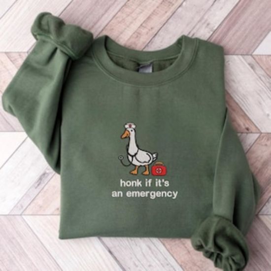 Embroidered Funny Goose Nurse Sweatshirt, Emergency Nurse Sweatshirt, Cute EMT Gift, Embroidered ER Nurse Shirt, Funny Nurse Gift