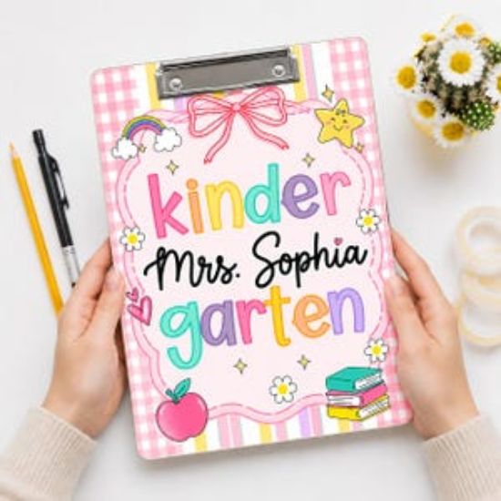 Custom Kindergarten Teacher Clipboard, Personalized Back To School Clipboard, Cute Pastel Classroom Clipboard For Teachers Day, Teacher Gift