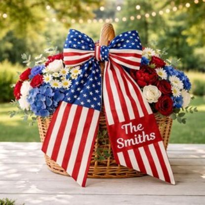 Personalized Patriotic Wreath Sash, Custom American Flag Bow Sash, 4th of July Door Decor, Independence Day Wreath Ribbon