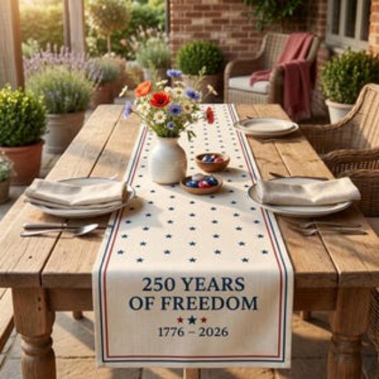 USA 250 Years Of Freedom Table Runner Decor, America 250th Anniversary Patriotic Table Decoration, 1776–2026 Independence Day Decor