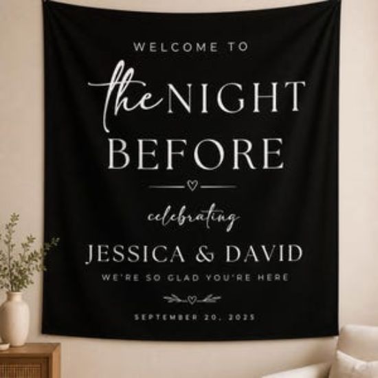 Custom Wedding Welcome Banner Tapestry, Night Before Wedding Sign, Rehearsal Dinner Backdrop, Personalized Couple Name Decor Tapestry