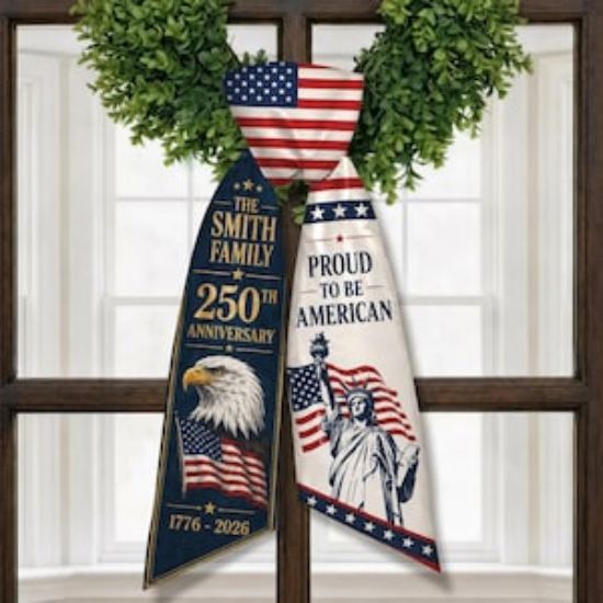 Personalized USA 250th Anniversary Wreath Sash, Patriotic Door Sash 1776–2026, American Independence Front Door Home Sash, Independence Day