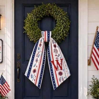 Personalized America 250 Wreath Sash, Patriotic Front Door Decor, 4th of July Door Bow, Red White Blue Wreath Accent, Embroidered 250 Years