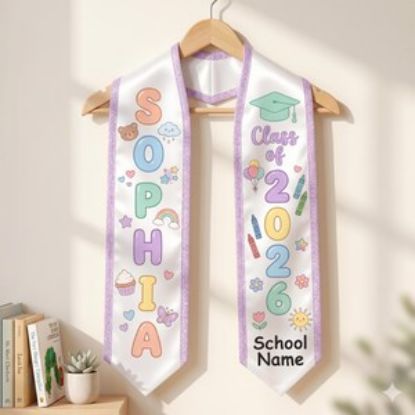 Custom Name Kid Graduation Stole, Grad Gift for Kids, Class of 2026 Kindergarten Stole, Kids Graduation Sash, Preschool Graduation Stole
