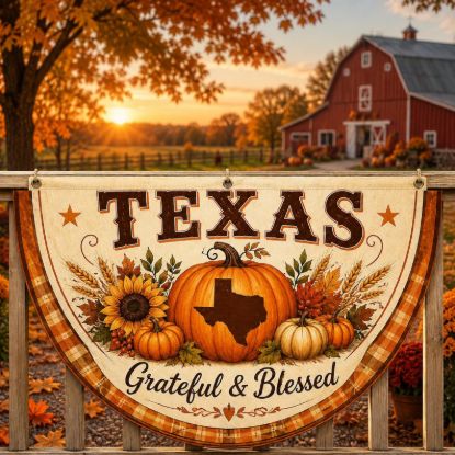 Personalized Texas Fall Garden Flag, Custom State Pumpkin Sunflower Yard Flag, Autumn Harvest Decor, Grateful Blessed Thanksgiving Flag