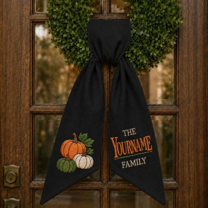 Personalized Fall Wreath Sash Bow, Custom Door Wreath Bow, Embroidered Pumpkin Wreath Sash, Autumn Front Door Decor, Thanksgiving Decor