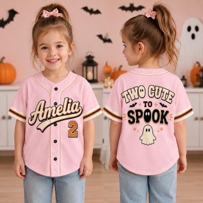 Personalized 2nd Halloween Birthday Baseball Jersey, Two Cute to Spook Shirt, Custom 2nd Birthday Outfit, Toddler Halloween Jersey