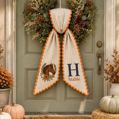 Personalized Horse Western Wreath Sash, Embroidered Equestrian Wreath Sash, Custom Monogram Stable, Horseshoe Horse Lover Gift, Fall Sash