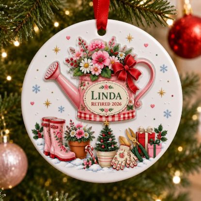 Gardening Retirement Ornament 2026, Personalized Gardener 2 Layer Ceramic Ornament, Custom Retired 2026 Gift, Garden Lover Christmas Gift