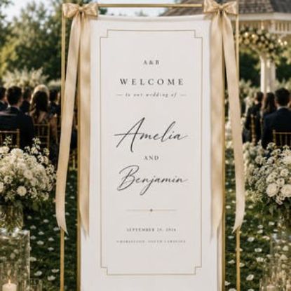 Personalized Vertical Wedding Welcome Sign,Custom Polyester Banner with Names for Reception, Rehearsal Dinner, Engagement Party, Anniversary