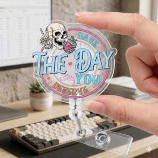 Skull Badge Reel, Sarcastic Nurse Humor Accessory, Pastel Acrylic Holder