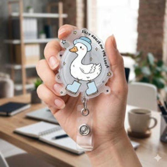 Silly Goose Badge Reel, Cozy Winter Goose Holder, Kawaii Phone Charm, Pastel Acrylic Gift
