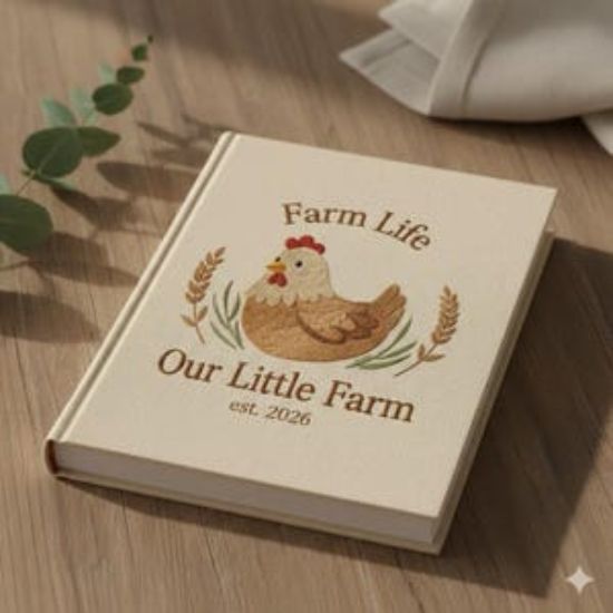 Personalized Chicken Embroidered Journal, Handmade Linen A5 Notebook with Family Name, Farmhouse Recipe or Homestead Gift