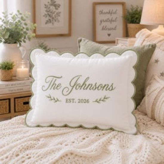 Personalized Wedding Gift, Custom Family Name Pillow Cover, Embroidered Anniversary Gift for Couple, Bridal Shower, Housewarming
