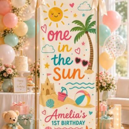 Personalized One In The Sun Birthday Banner Summer Beach First Party Backdrop Welcome Sign Decor Party