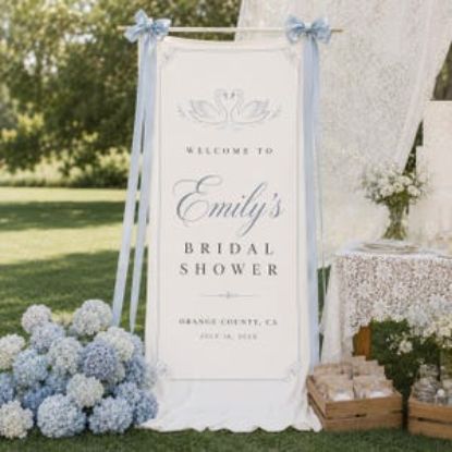 Personalized Polyester Bridal Shower Banner, Cutsom Vertical Bachelorette Party Fabric Welcome Sign, Rustic Outdoor Engagement Party Decor
