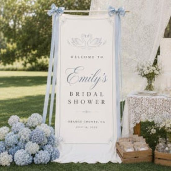 Personalized Polyester Bridal Shower Banner, Cutsom Vertical Bachelorette Party Fabric Welcome Sign, Rustic Outdoor Engagement Party Decor