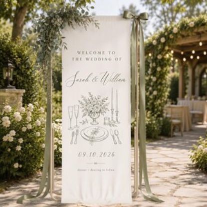 Custom Botanical Wedding Welcome Sign, Custom Eucalyptus Fabric Banner Decor Party Backdrop Polyester Banner