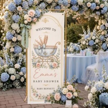 Personalized Baby in Bloom Fabric Welcome Banner, Custom Baby Party Sign Decor, Wildflower Baby Shower Backdrop, Floral Garden Party Gift