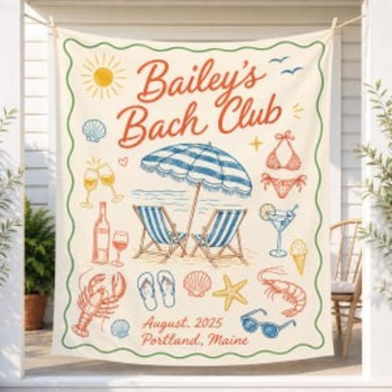 Custom Beach Club Bachelorette Tapestry,Coastal Themed Bachelorette Party Banner, Miami Bach Club,Bridal Decor Party Shower,Bride To Be Gift