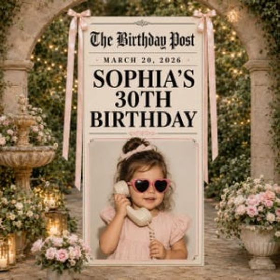 Personalized Birthday Newspaper Banner, Custom Photo Party Tapestry Welcome Sign, Birthday Celebration Decor