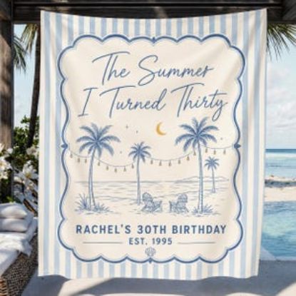 Personalized  The Summer I Turned Birthday Party Tapestry Banner, Custom Coastal Birthday Backdrop Beach Birthday, Summer Birthday Decor