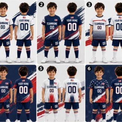 Custom USA Soccer Jersey Set Red White Blue Personalized Name & Number Shirt Patriotic Football Uniform Kit for Men Women Youth Kids