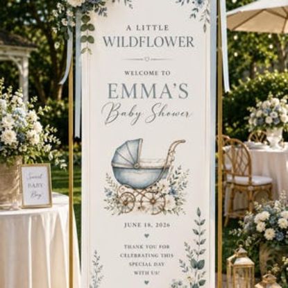 Personalized Baby in Bloom Fabric Welcome Banner , Baby Party Sign Decor Gift, Custom Wildflower Baby Shower Backdrop, Floral Garden Party