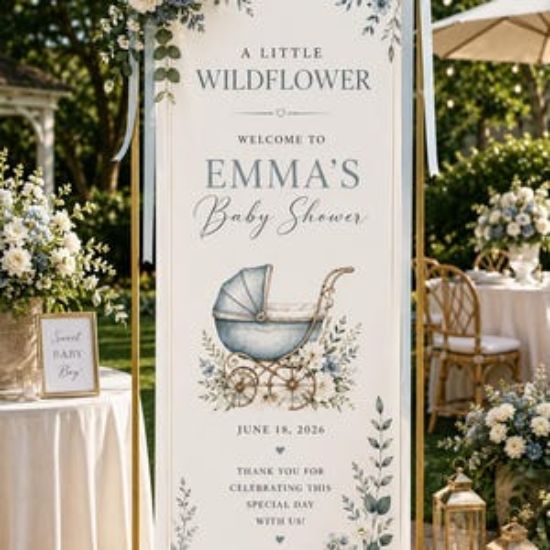 Personalized Baby in Bloom Fabric Welcome Banner , Baby Party Sign Decor Gift, Custom Wildflower Baby Shower Backdrop, Floral Garden Party