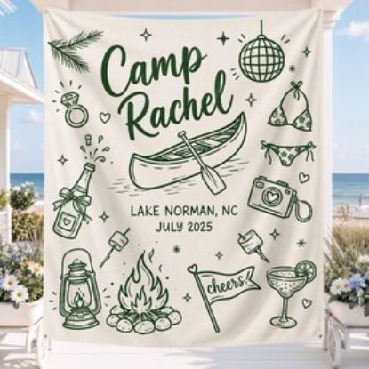 Custom Camp Bachelorette Tapestry Banner, Bachelorette Party Backdrop, Lake Bachelorette Sign, Camp Bach Flag, Hiking Bachelorette