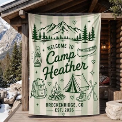 Custom Camp Bachelorette Banner Tapestry, Bachelorette Party Photo Backdrop, Lake Bachelorette Sign, Camp Bach Flag, Hiking Bachelorette