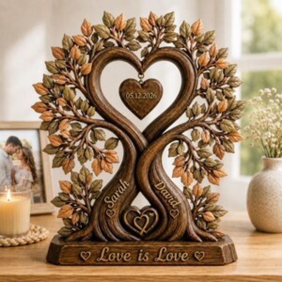 Couple Heart Tree 2D Flat Acrylic Plaque, Custom Couple Name Sign, Acrylic Block Decor, Wedding Anniversary Gifts, Romantic Decor